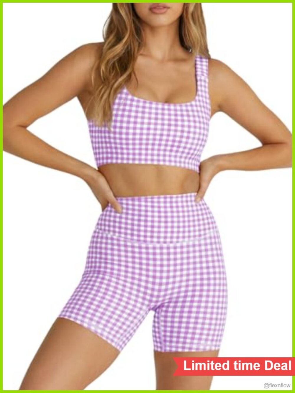 Aoysky Gingham 2 Piece Workout Set Padded Crop Tank & High Waist Shorts